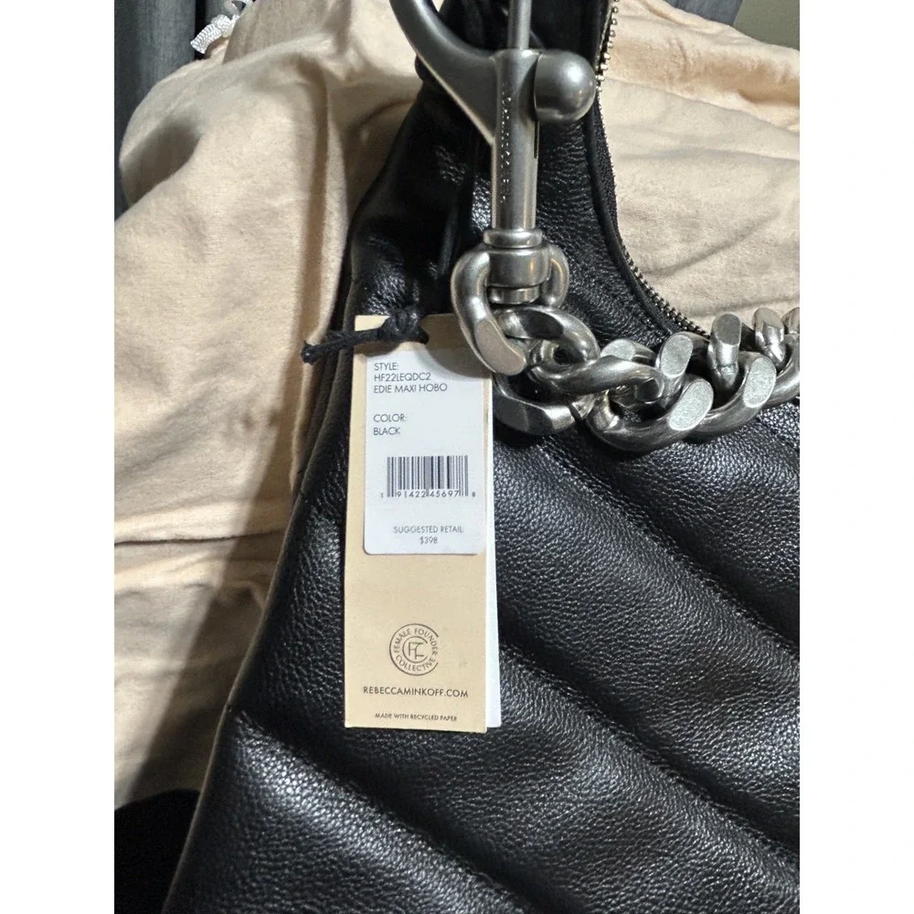 NWT$298 Rebecca Minkoff Edie Maxi Hobo Quilted Gothic Leather Shoulder Bag Black